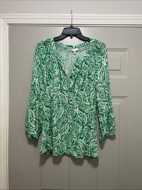 crown & ivy Green Paisley V-Neck Tunic XXL